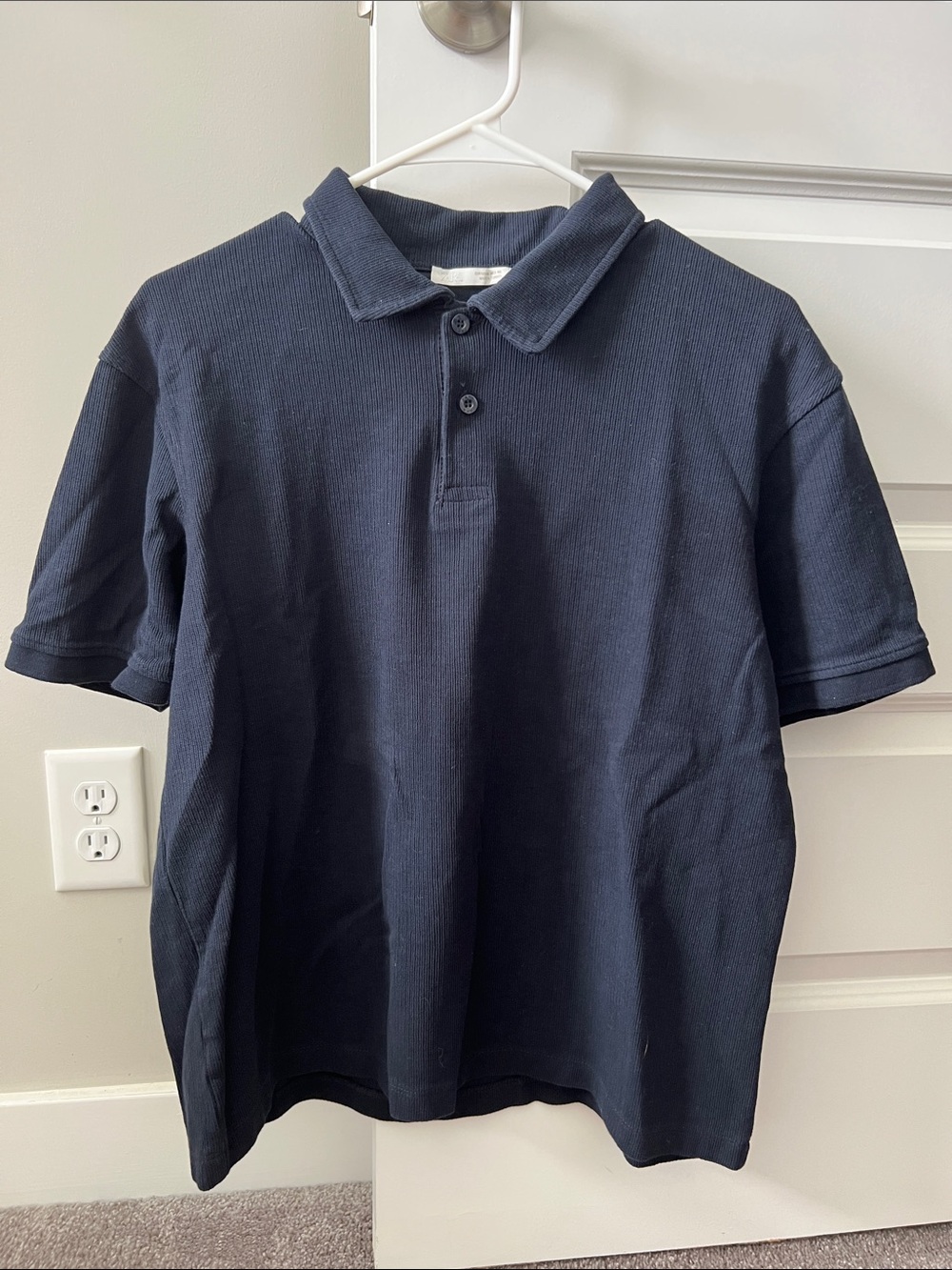 Zara Dark Blue Ribbed-Collar Polo